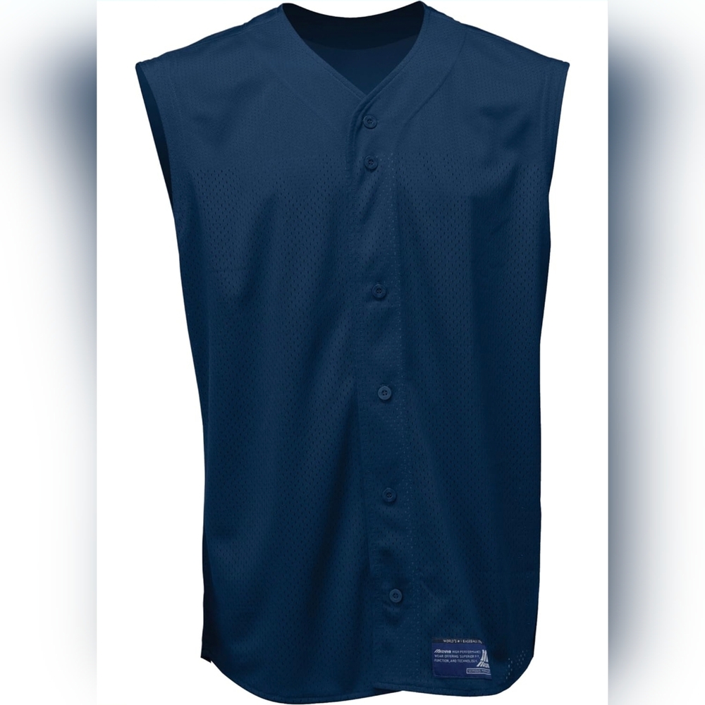 Mizuno Men's Navy Button-Up Sleeveless Jersey NWT